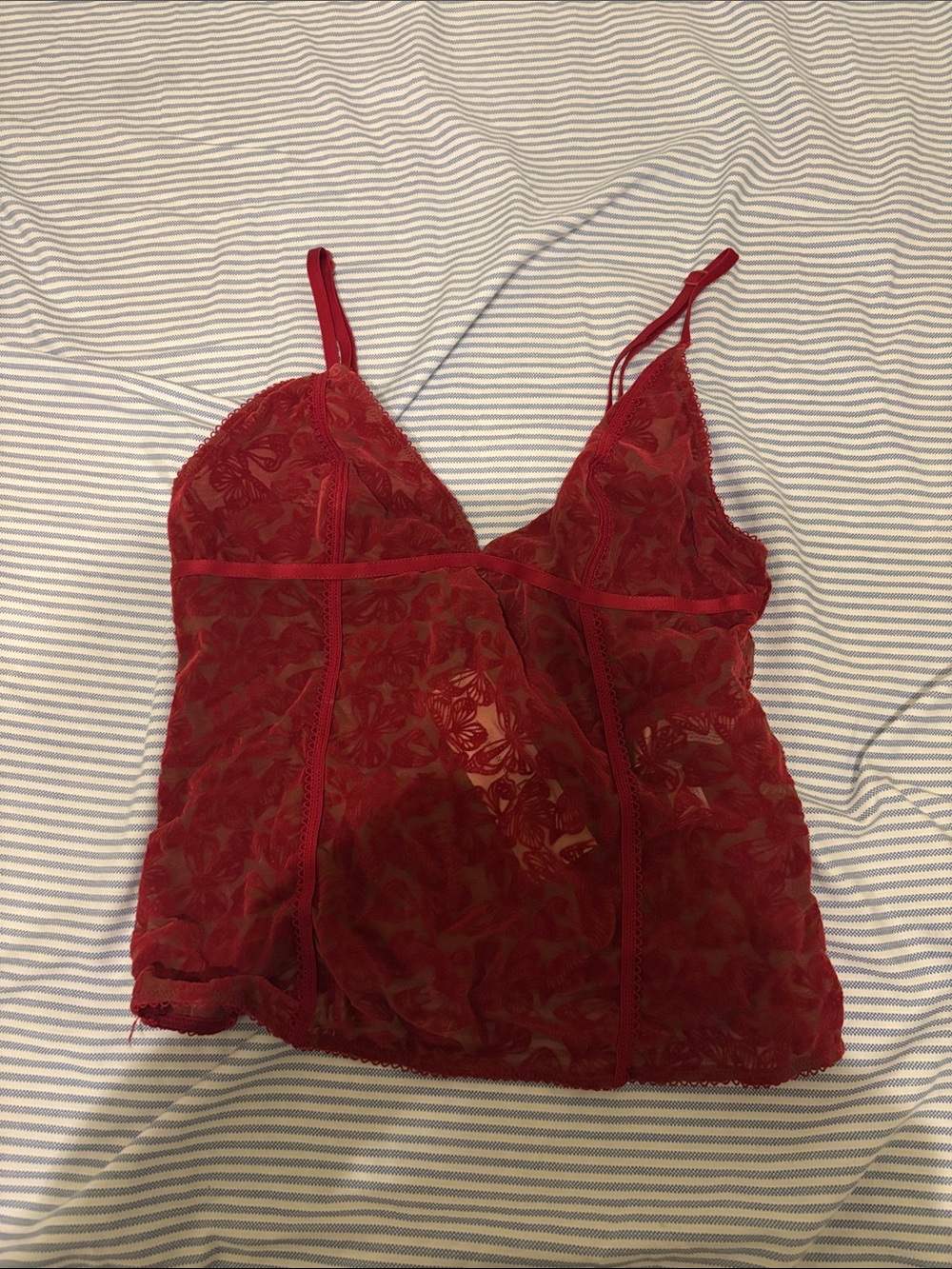 BDG Red Floral Sheer Lace Cami
